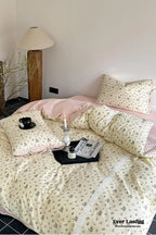 Rosalie Floral Lace Gingham Bedding Set / Pink Ever Lasting