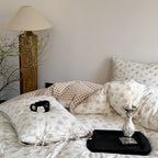 Rosalie Floral Lace Gingham Bedding Set / Pink Ever Lasting