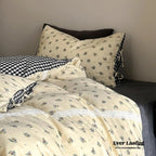 Rosalie Floral Lace Gingham Bedding Set / Pink Ever Lasting