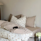 Rosalie Floral Lace Gingham Bedding Set / Pink Ever Lasting