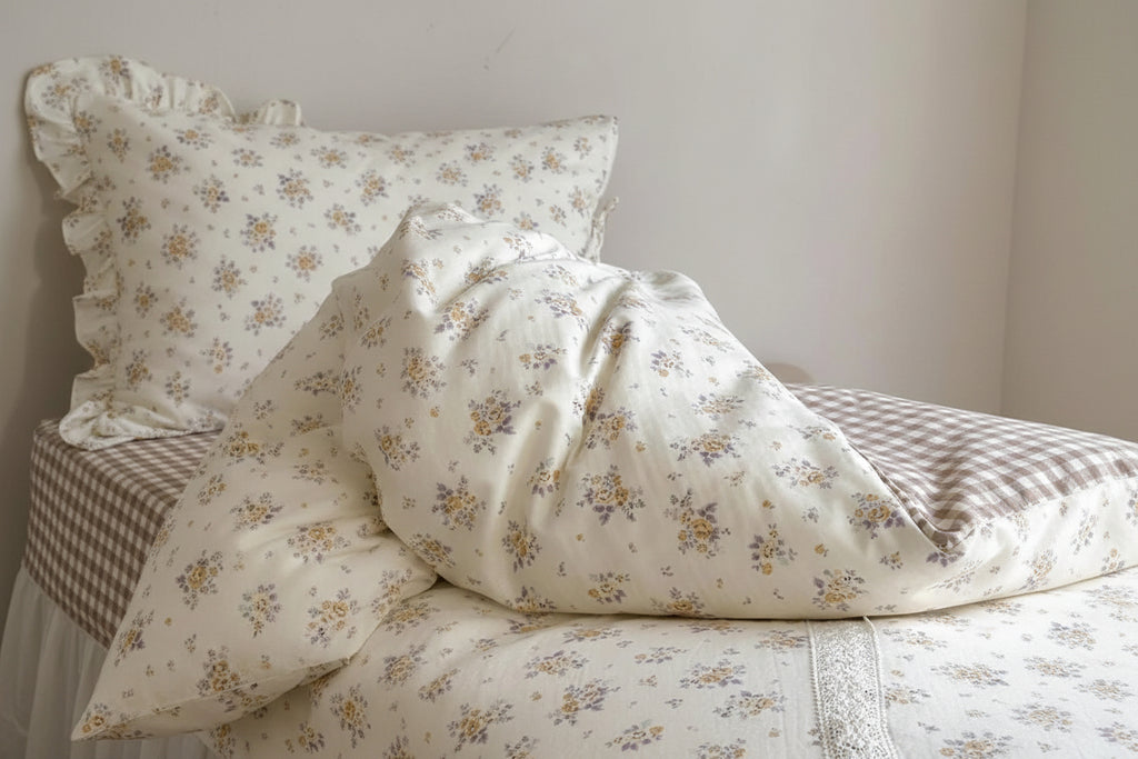 Rosalie Floral Lace Gingham Bedding Set / Pink Ever Lasting