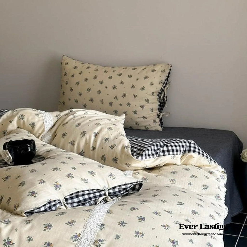Rosalie Floral Lace Tie-Up Bedding Set / Khaki Ever Lasting