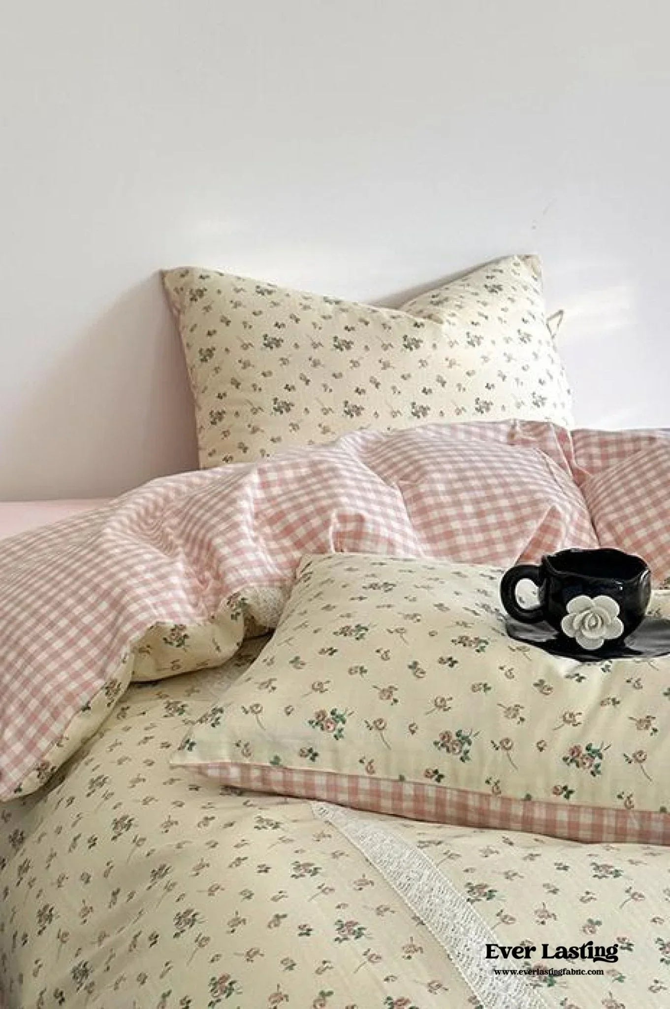 Rosalie Floral Lace Tie-Up Bedding Set / Khaki Ever Lasting
