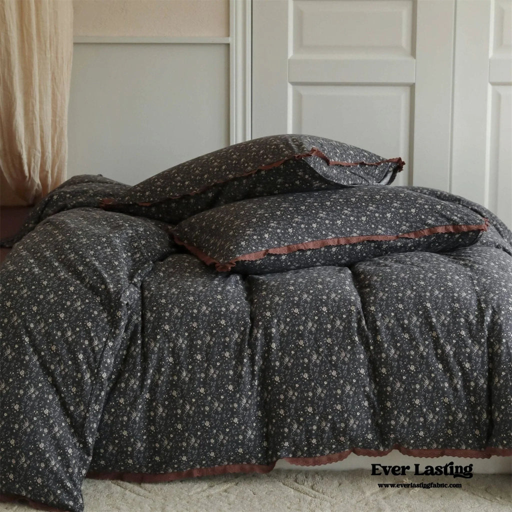 Anaya Rose French Vintage Bedding Set / Black + Brown, detail shot - House Of Avana