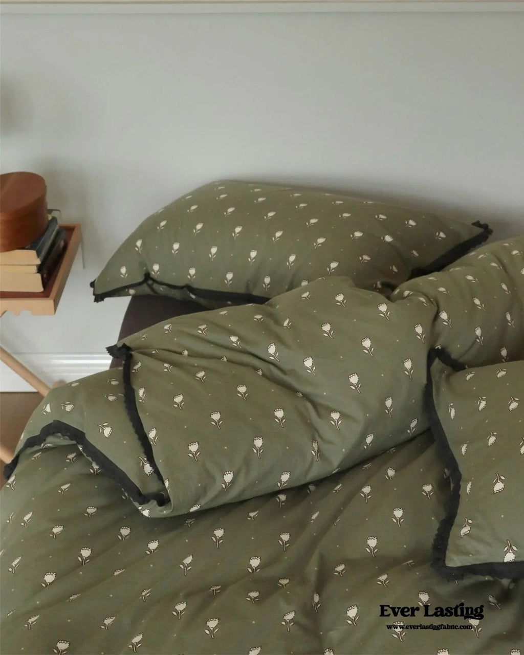 Anaya Rose French Vintage Bedding Set / Black + Brown, dimensions view - House Of Avana