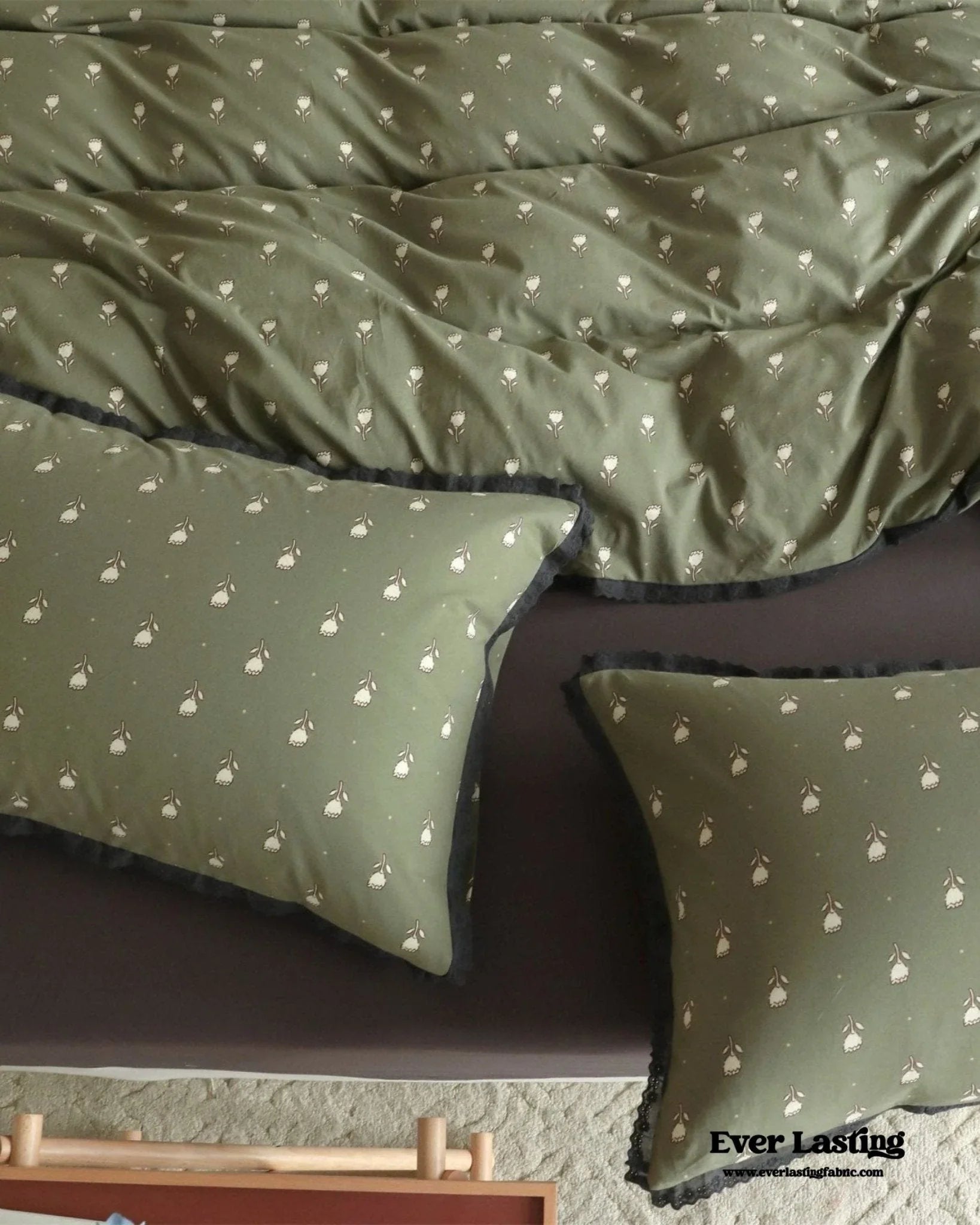 Anaya Rose French Vintage Bedding Set / Black + Brown, in-use display - House Of Avana