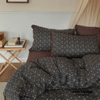 Anaya Rose French Vintage Bedding Set / Black + Brown, side view - House Of Avana