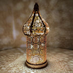 Moroccan Rose Golden Hollow LED Lantern, Metal Uplight Lamp, Freestanding Tabletop Decor for Home, Bedroom, Living Room - Battery Powered, No Plug Required, Ideal for Hanukkah, Diwali, Thanksgiving House Of Avana