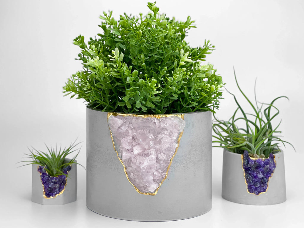Rose Quartz Inch Planter Made From Natural Stone, back view - House Of Avana