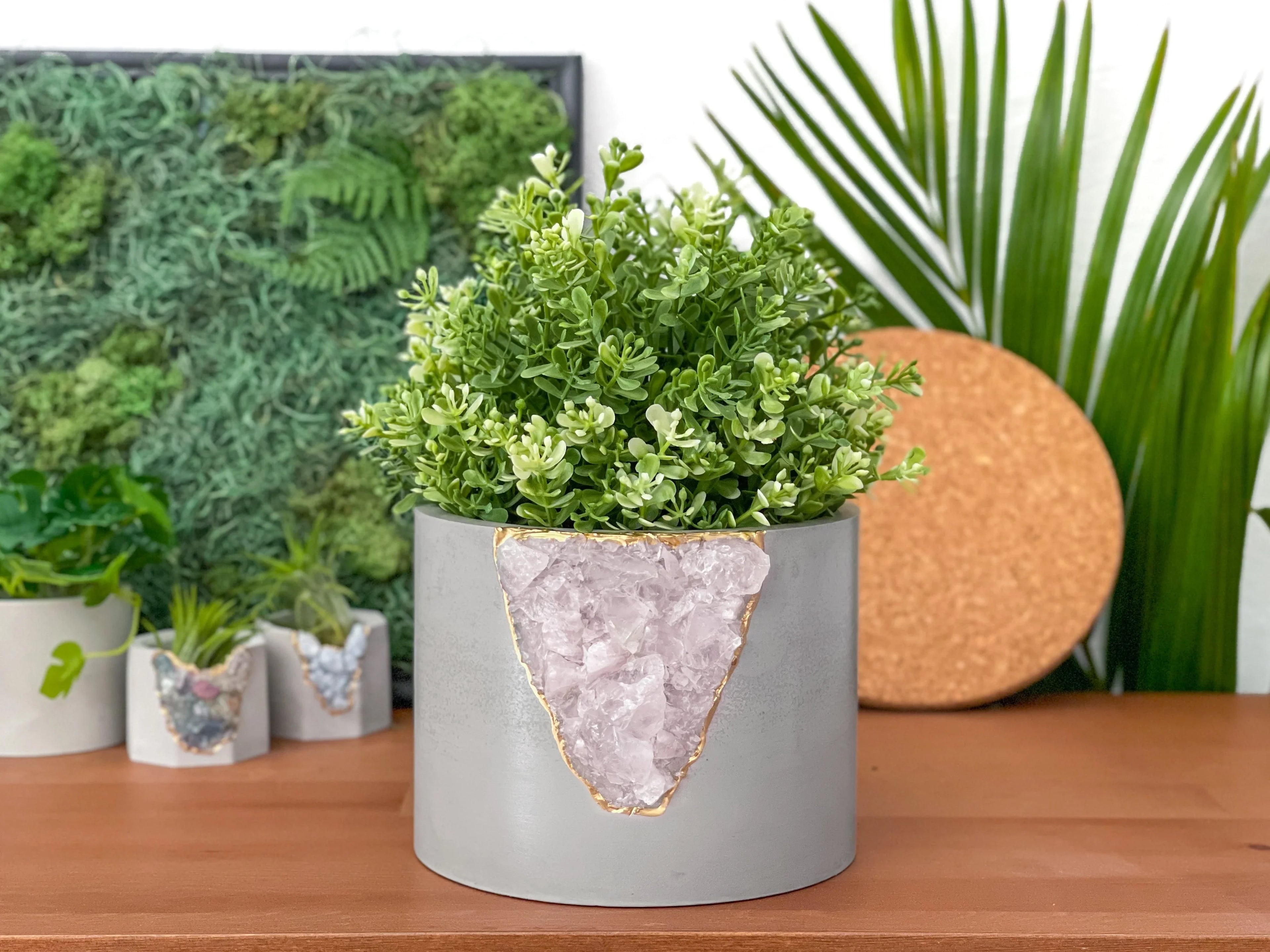 Rose Quartz Inch Planter Made From Natural Stone, side view - House Of Avana