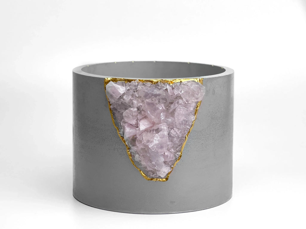 Rose Quartz Inch Planter Made From Natural Stone, angled view - House Of Avana