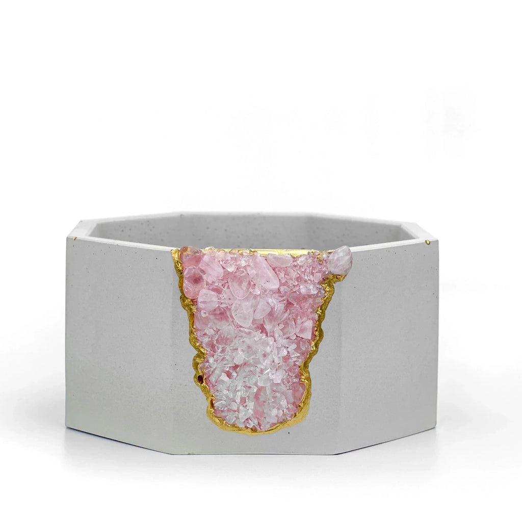 Rose Quartz Geode Planter Natural Stone Crystal Formation Home Decor, top view - House Of Avana