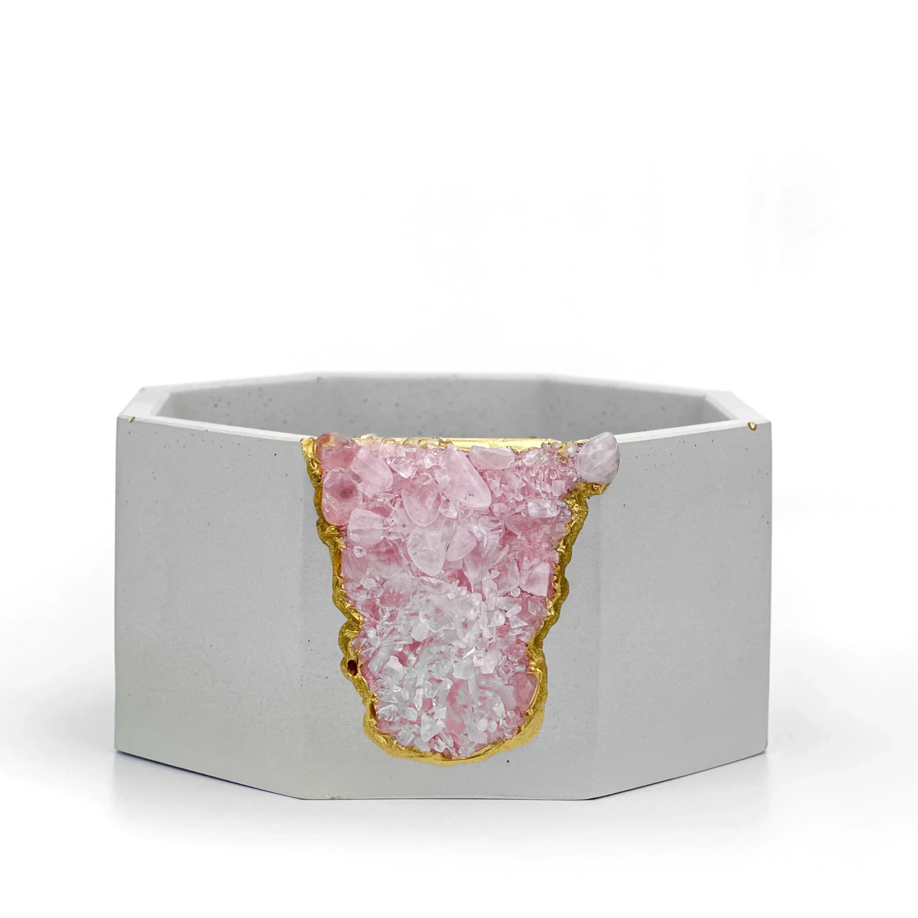 Rose Quartz Geode Planter Natural Stone Crystal Formation Home Decor, top view - House Of Avana