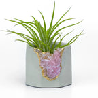 Rose Quartz Geode Planter Natural Stone Crystal Vessel, top view - House Of Avana