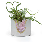 Rose Quartz Geode Planter Natural Stone Crystal Vessel, angled view - House Of Avana