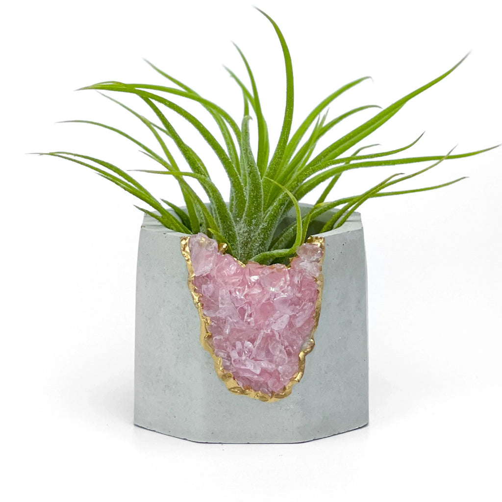 Rose Quartz Geode Planter with Natural Stone Layers, close-up view - House Of Avana
