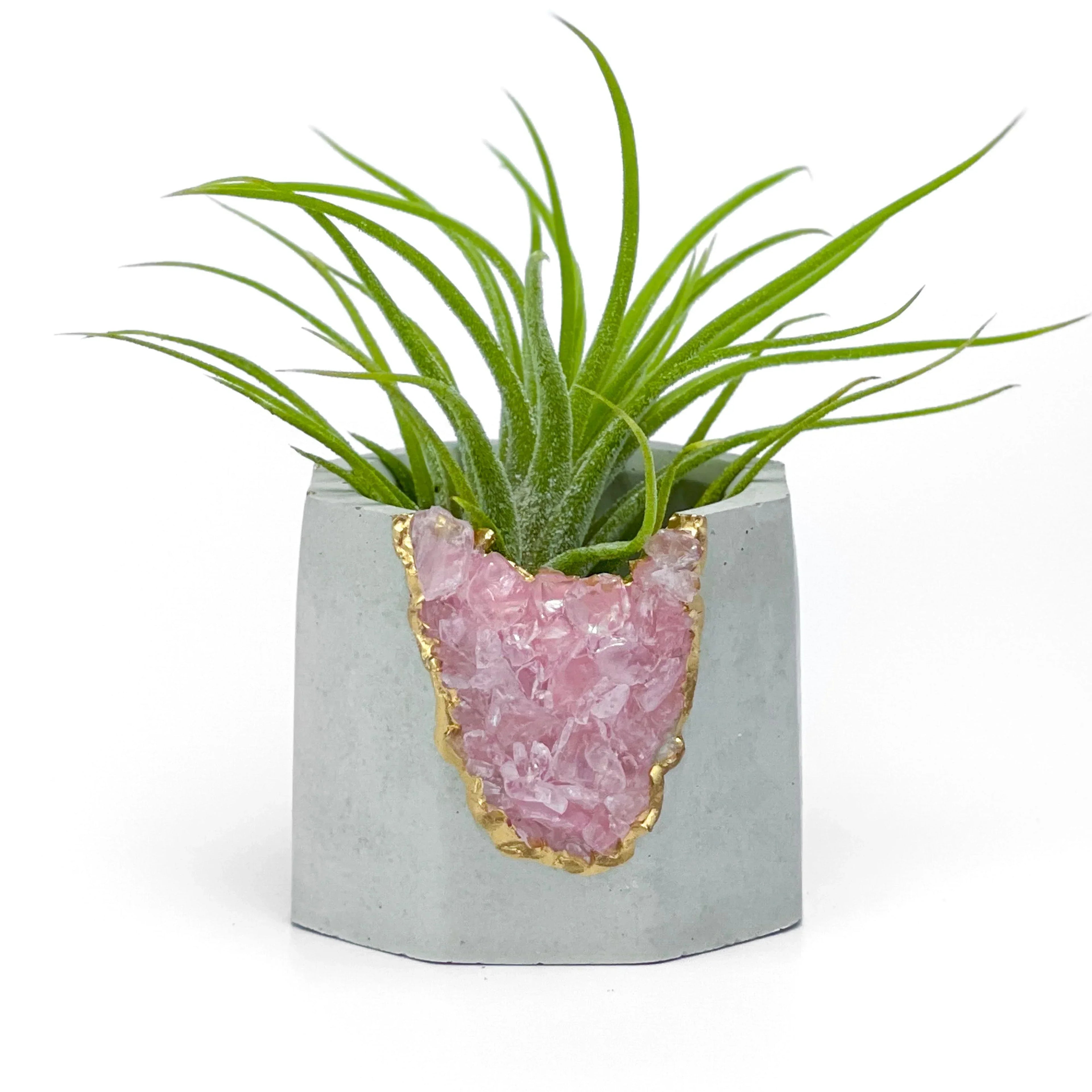 Rose Quartz Geode Planter with Natural Stone Layers, close-up view - House Of Avana