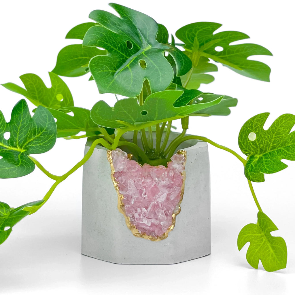 Rose Quartz Geode Planter with Natural Stone Layers, texture detail - House Of Avana