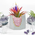 Rose Quartz Geode Planter with Natural Stone Layers, side view - House Of Avana