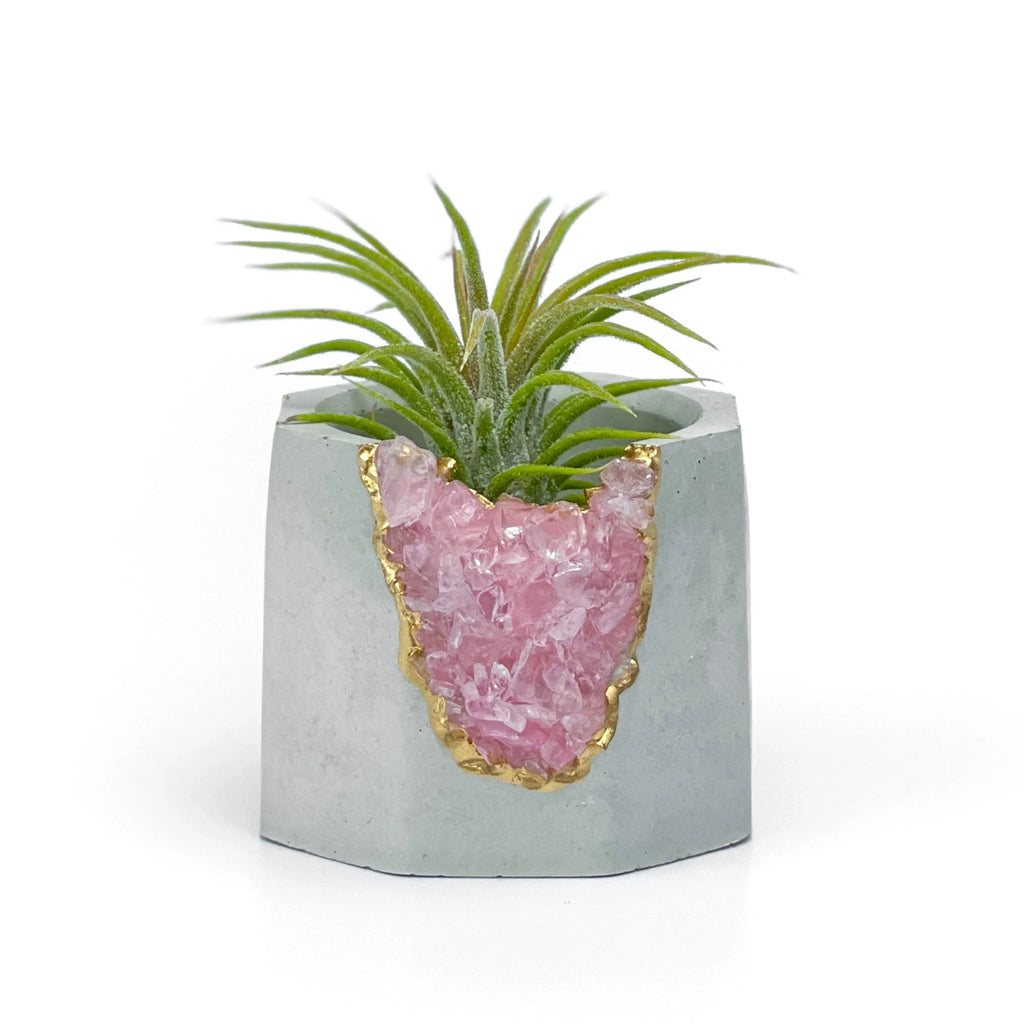 Rose Quartz Geode Planter with Natural Stone Layers, detail shot - House Of Avana