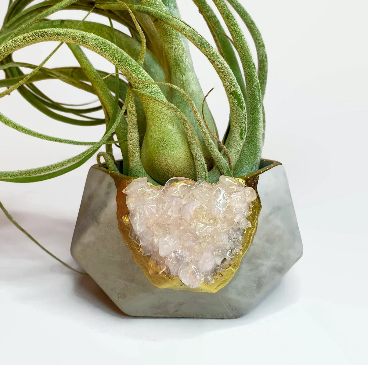 Rose Quartz Geometric Planter Ceramic Flower Pot, front view - House Of Avana