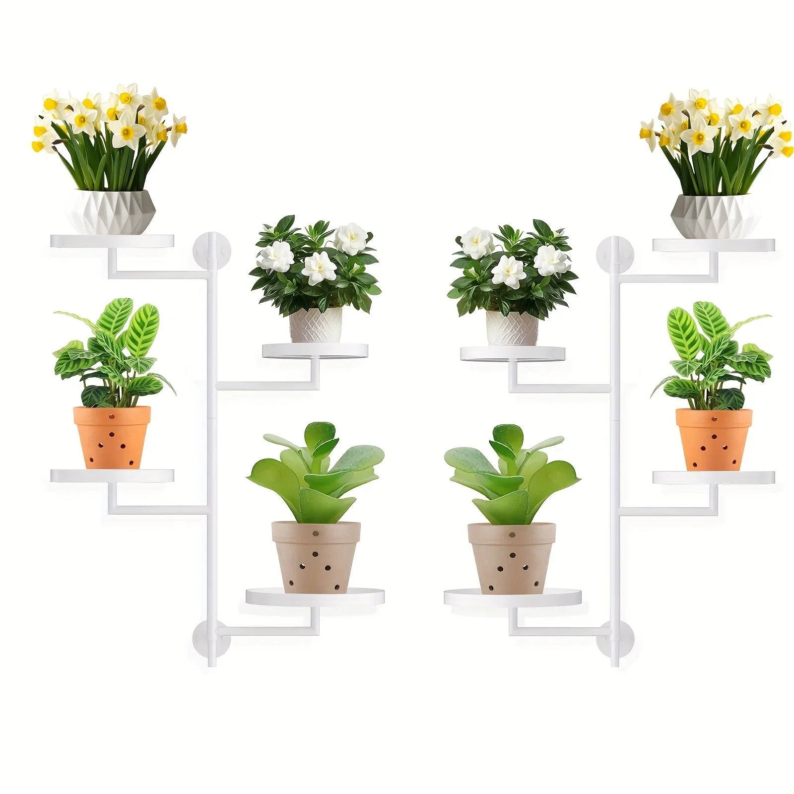 Metal 4-tier plant shelf, rotating and rust-proof, with multiple pots - House of Avana