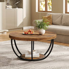 Round Coffee Table, 80.52cm Wooden 2-Tier Circle Coffee Table With Storage Shelves, Modern Accent Cocktail Table Center Table For Living Room House Of Avana