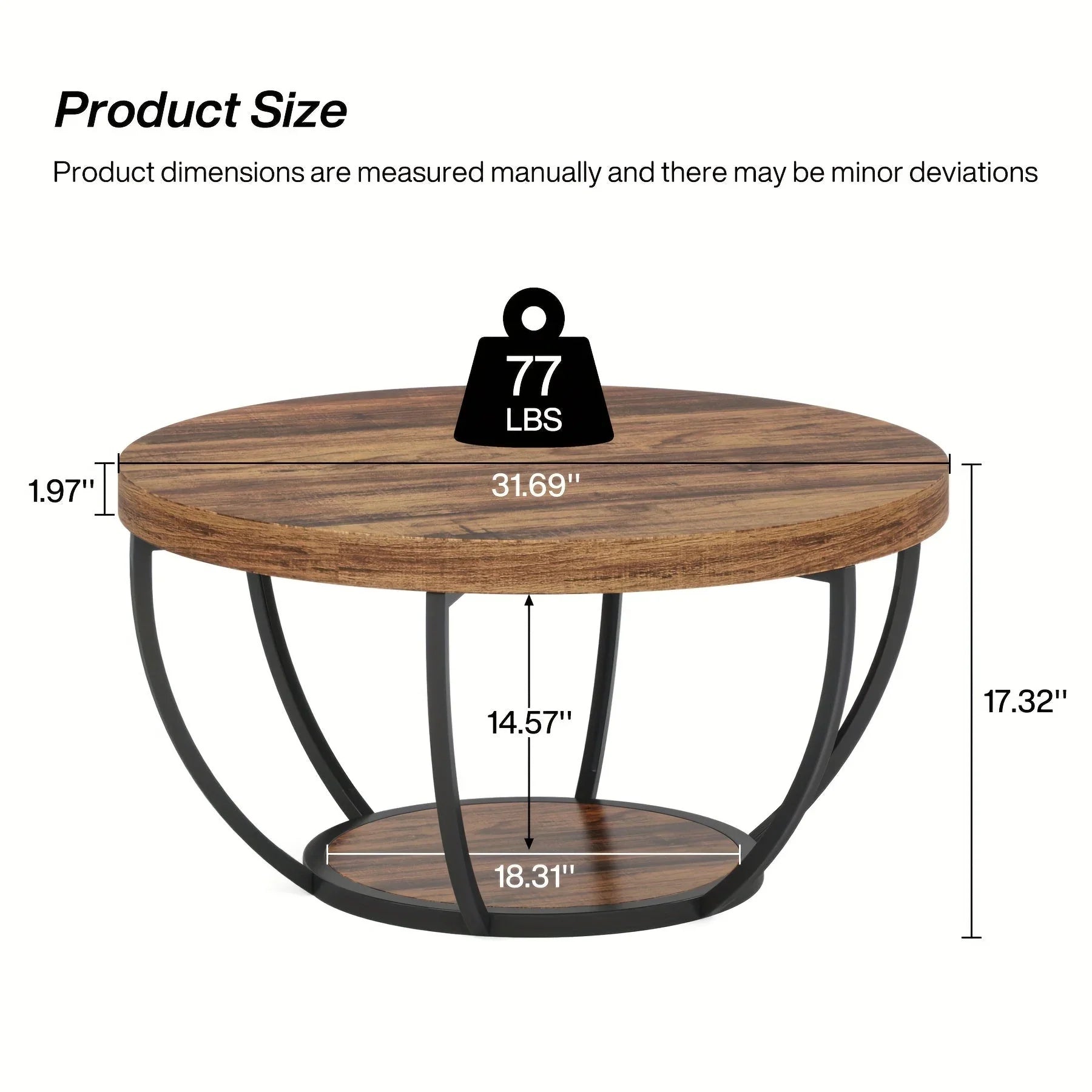 Round Coffee Table, 80.52cm Wooden 2-Tier Circle Coffee Table With Storage Shelves, Modern Accent Cocktail Table Center Table For Living Room House Of Avana