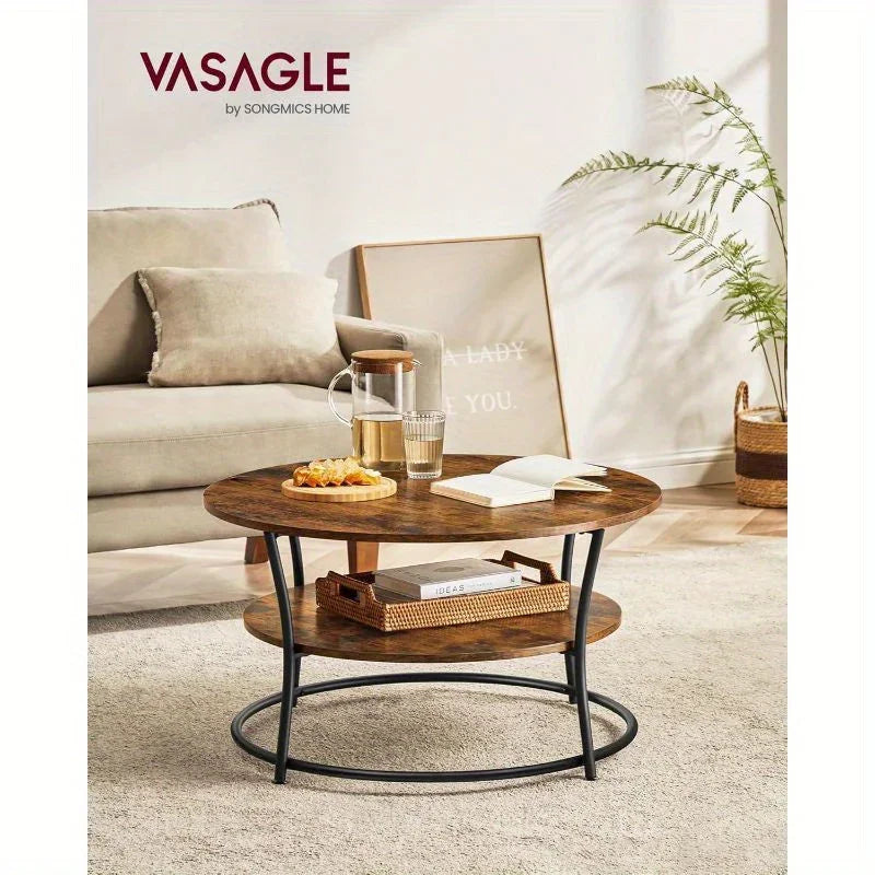 Coffee Table, Round Cocktail Table With Shelf, Tea Table, Easy Assembly, Metal, Industrial Design House Of Avana
