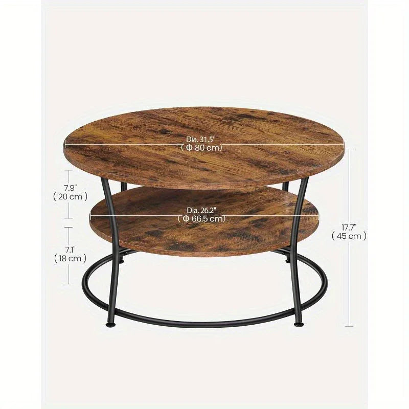 Coffee Table, Round Cocktail Table With Shelf, Tea Table, Easy Assembly, Metal, Industrial Design House Of Avana