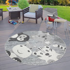 Round Kids Rug Lilo Cute Zoo Animals - Grey, back view - House Of Avana