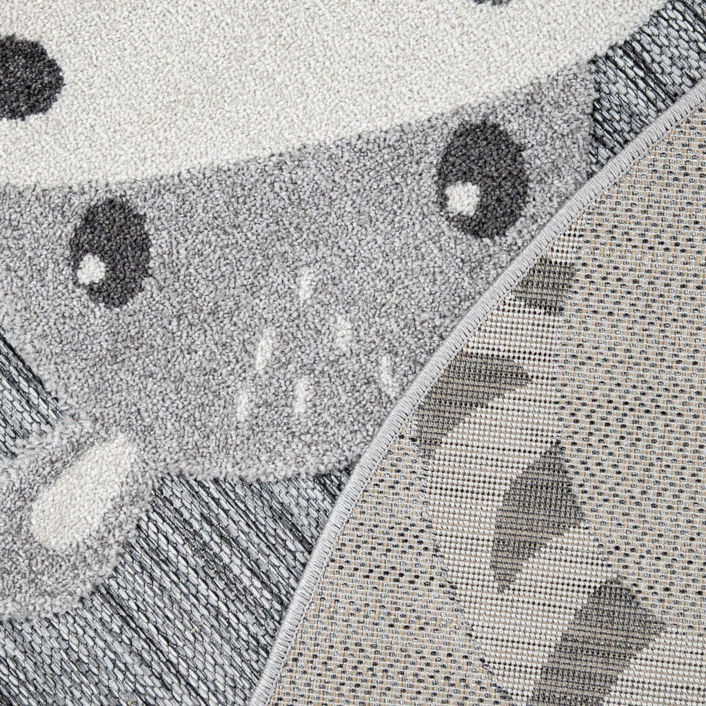 Round Kids Rug Lilo Cute Zoo Animals - Grey, top view - House Of Avana