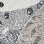 Round Kids Rug Lilo Cute Zoo Animals - Grey, top view - House Of Avana