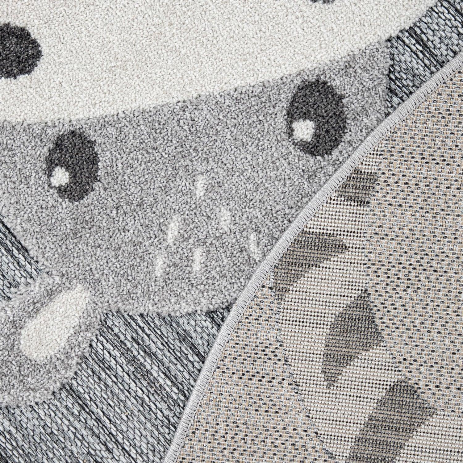 Round Kids Rug Lilo Cute Zoo Animals - Grey, top view - House Of Avana