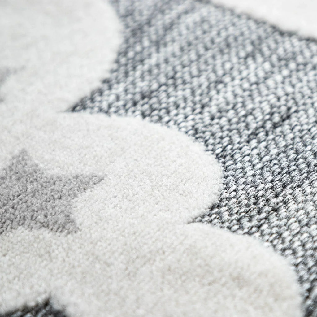 Round Kids Rug Tweet Cuddling Moon & Stars in the Night Sky in Mottled Grey RugYourHome