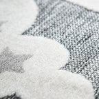 Round Kids Rug Tweet Cuddling Moon & Stars in the Night Sky in Mottled Grey RugYourHome