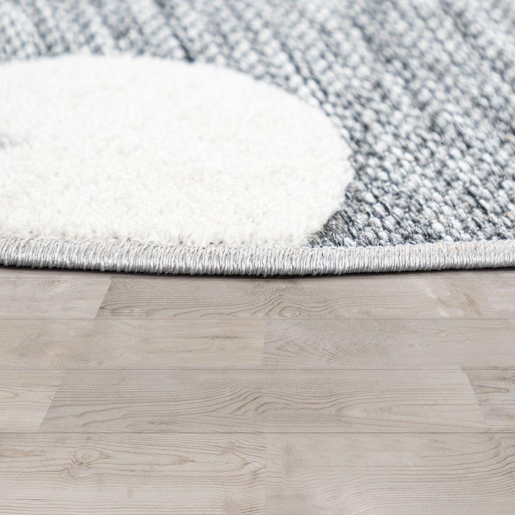 Round Kids Rug Tweet Cuddling Moon & Stars in the Night Sky in Mottled Grey RugYourHome