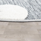 Round Kids Rug Tweet Cuddling Moon & Stars in the Night Sky in Mottled Grey RugYourHome