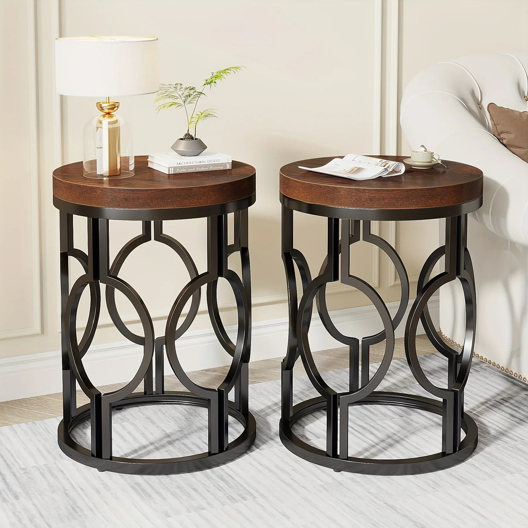 Round Metal Frame Accent End Table - House Of Avana