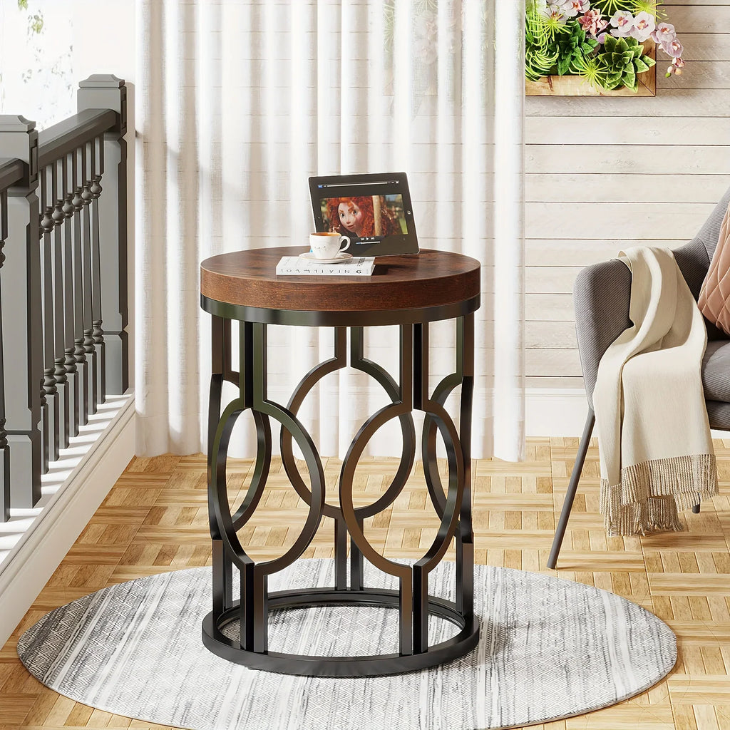 Round Metal Frame Accent End Table - House Of Avana