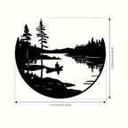 Round Metal Wall Art with Mountain and Lake Sculpture - House Of Avana