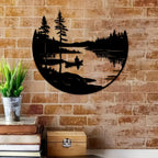 Round Metal Wall Art with Mountain and Lake Sculpture - House Of Avana