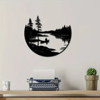 Round Metal Wall Art with Mountain and Lake Sculpture - House Of Avana