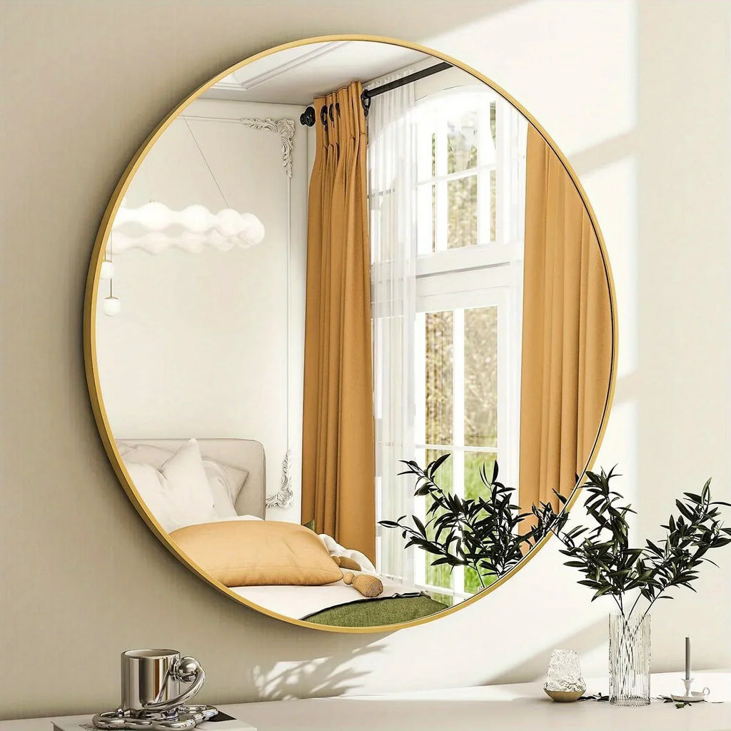 Round Bathroom Mirror - Black Wall Mounted Circle Mirror with Metal Frame, Modern Round Hanging Mirror Suitable for Bathroom, Vanity, Entryway, Living Room - House Of Avana
