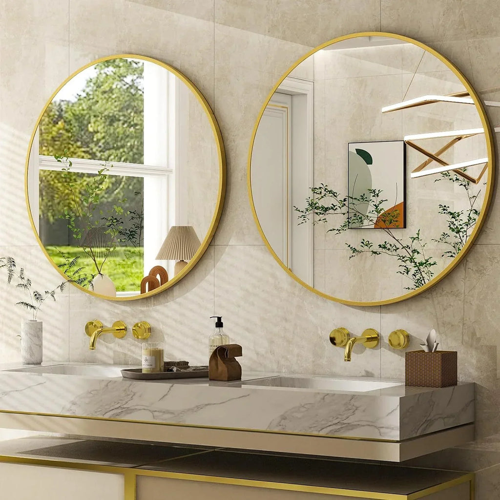 Round Bathroom Mirror - Black Wall Mounted Circle Mirror with Metal Frame, Modern Round Hanging Mirror Suitable for Bathroom, Vanity, Entryway, Living Room - House Of Avana