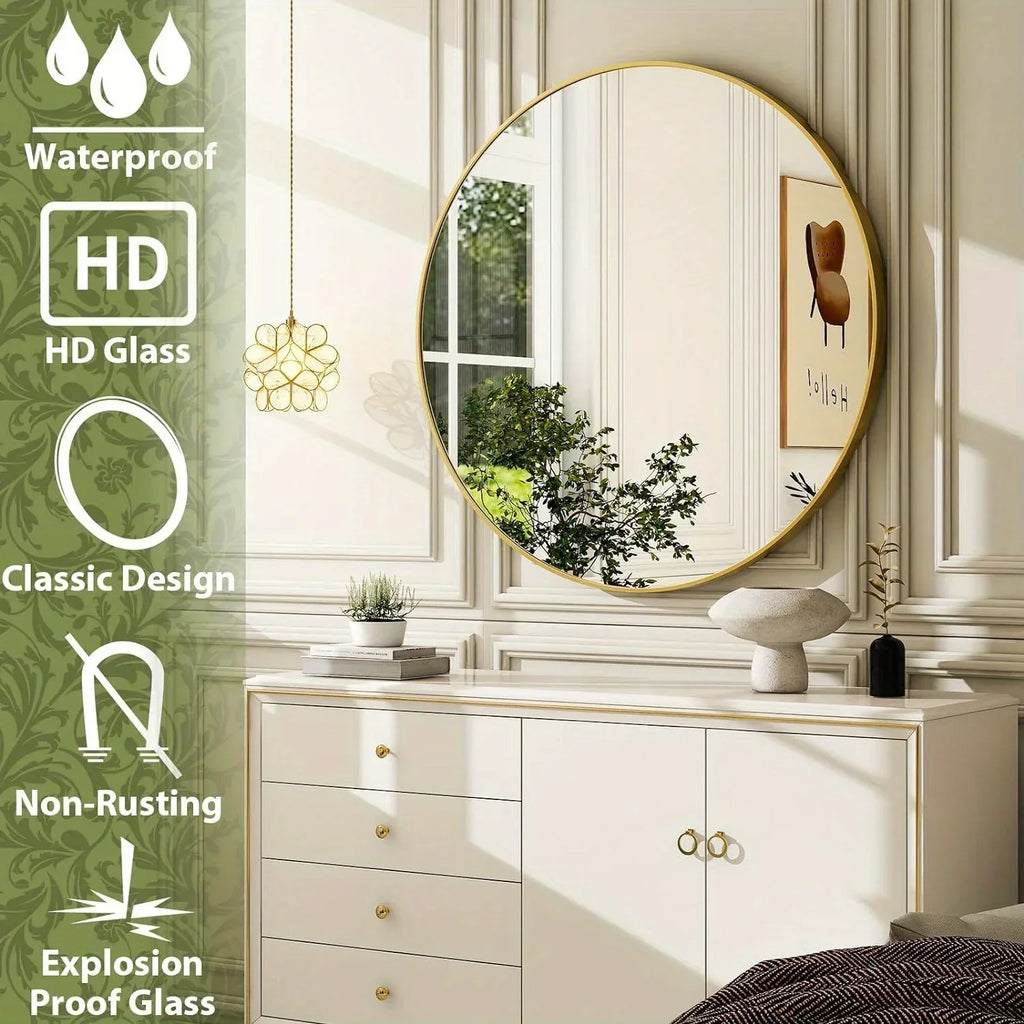 Round Bathroom Mirror - Black Wall Mounted Circle Mirror with Metal Frame, Modern Round Hanging Mirror Suitable for Bathroom, Vanity, Entryway, Living Room - House Of Avana