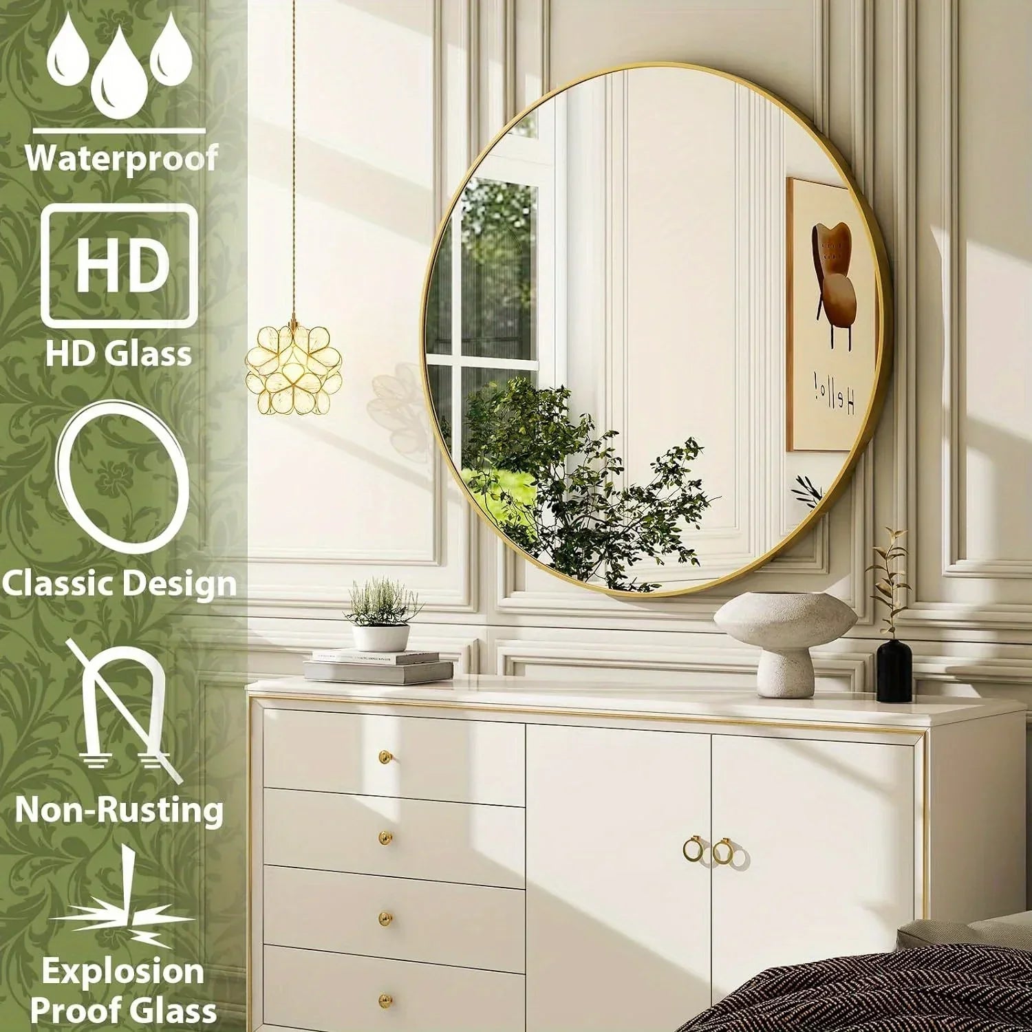 Round Bathroom Mirror - Black Wall Mounted Circle Mirror with Metal Frame, Modern Round Hanging Mirror Suitable for Bathroom, Vanity, Entryway, Living Room - House Of Avana