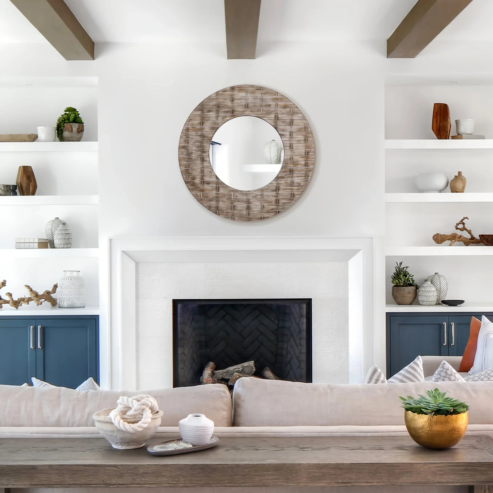 Round Wall Mirror Wall Decor Circle Mirrors Wood Artistic Round Shape Mirrors - House Of Avana