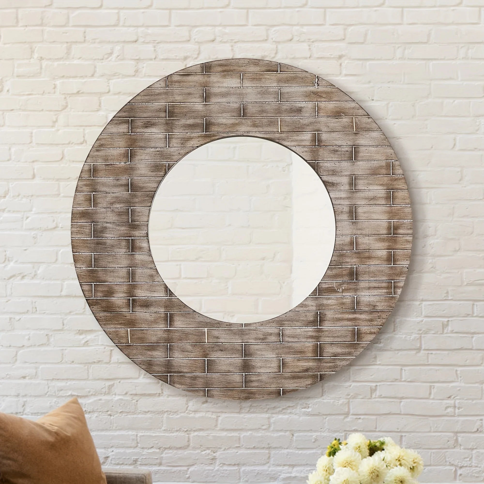Round Wall Mirror Wall Decor Circle Mirrors Wood Artistic Round Shape Mirrors - House Of Avana