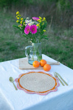 Round Pink Raffia Placemat – 14” Handwoven Crochet – Garden Party & Summer Table Decor Payton James